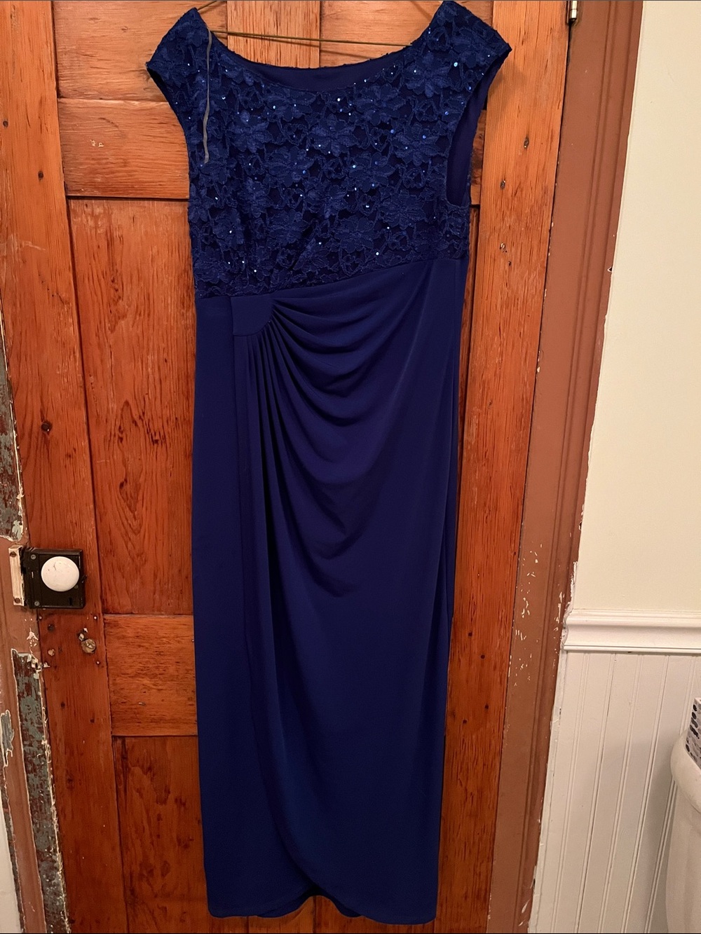 Connected Apparel Blue Pleated One Shoulder Dress